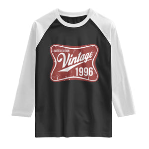 30th Birthday Beer Lover Vintage 1996 Limited Edition Raglan Shirt Red Metal Beer Soft Sign Graphic