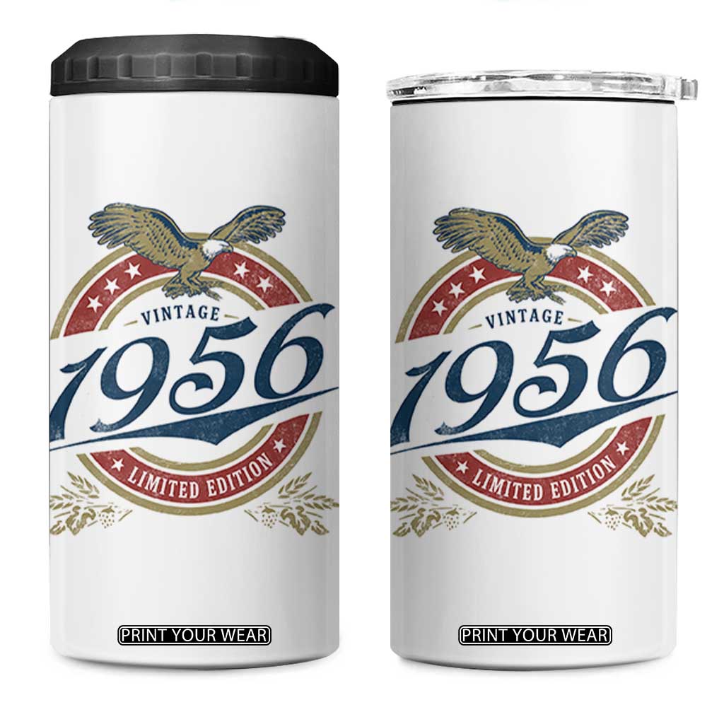 70th Birthday Beer Lover Vintage 1956 Limited Edition 4 in 1 Can Cooler Tumbler Bald Eagle