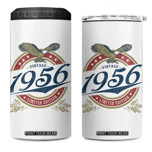 70th Birthday Beer Lover Vintage 1956 Limited Edition 4 in 1 Can Cooler Tumbler Bald Eagle