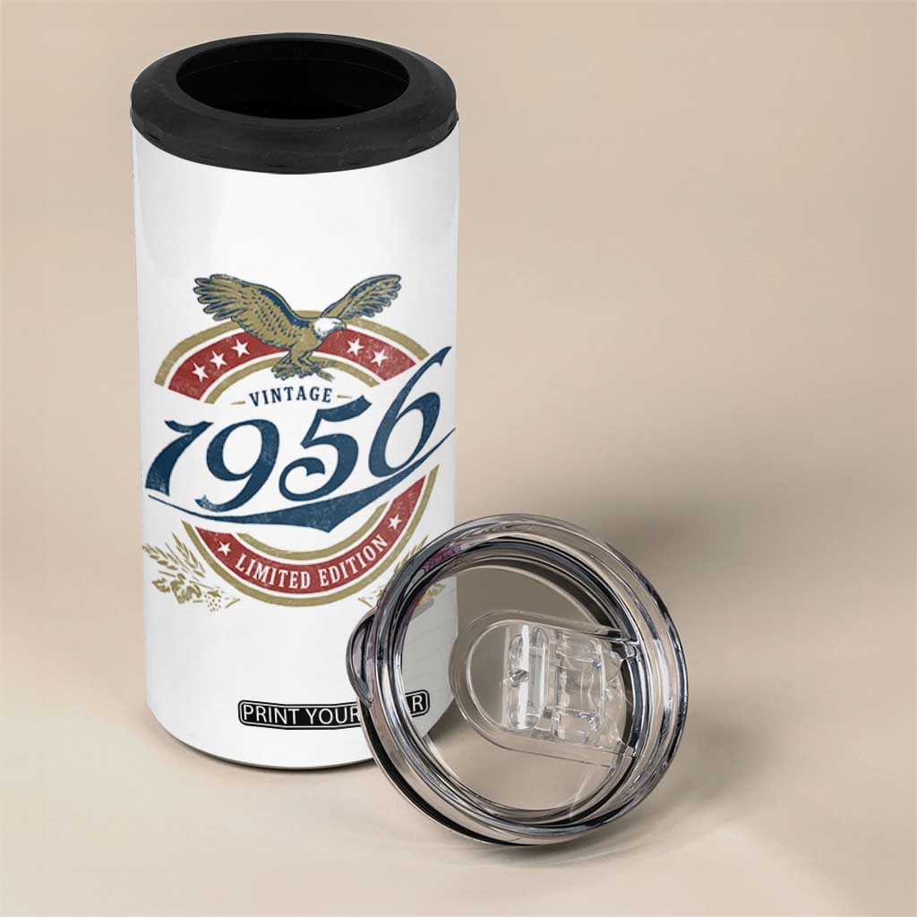 70th Birthday Beer Lover Vintage 1956 Limited Edition 4 in 1 Can Cooler Tumbler Bald Eagle