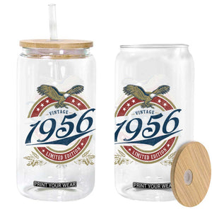 70th Birthday Beer Lover Vintage 1956 Limited Edition Glass Can Bald Eagle