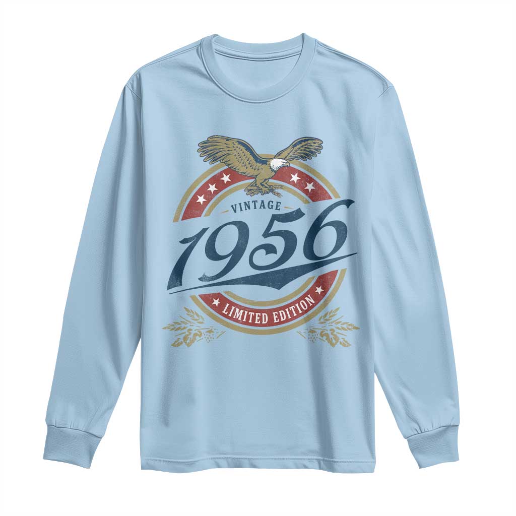 70th Birthday Beer Lover Vintage 1956 Limited Edition Long Sleeve Shirt Bald Eagle