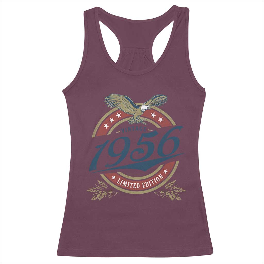 70th Birthday Beer Lover Vintage 1956 Limited Edition Racerback Tank Top Bald Eagle