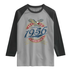 70th Birthday Beer Lover Vintage 1956 Limited Edition Raglan Shirt Bald Eagle