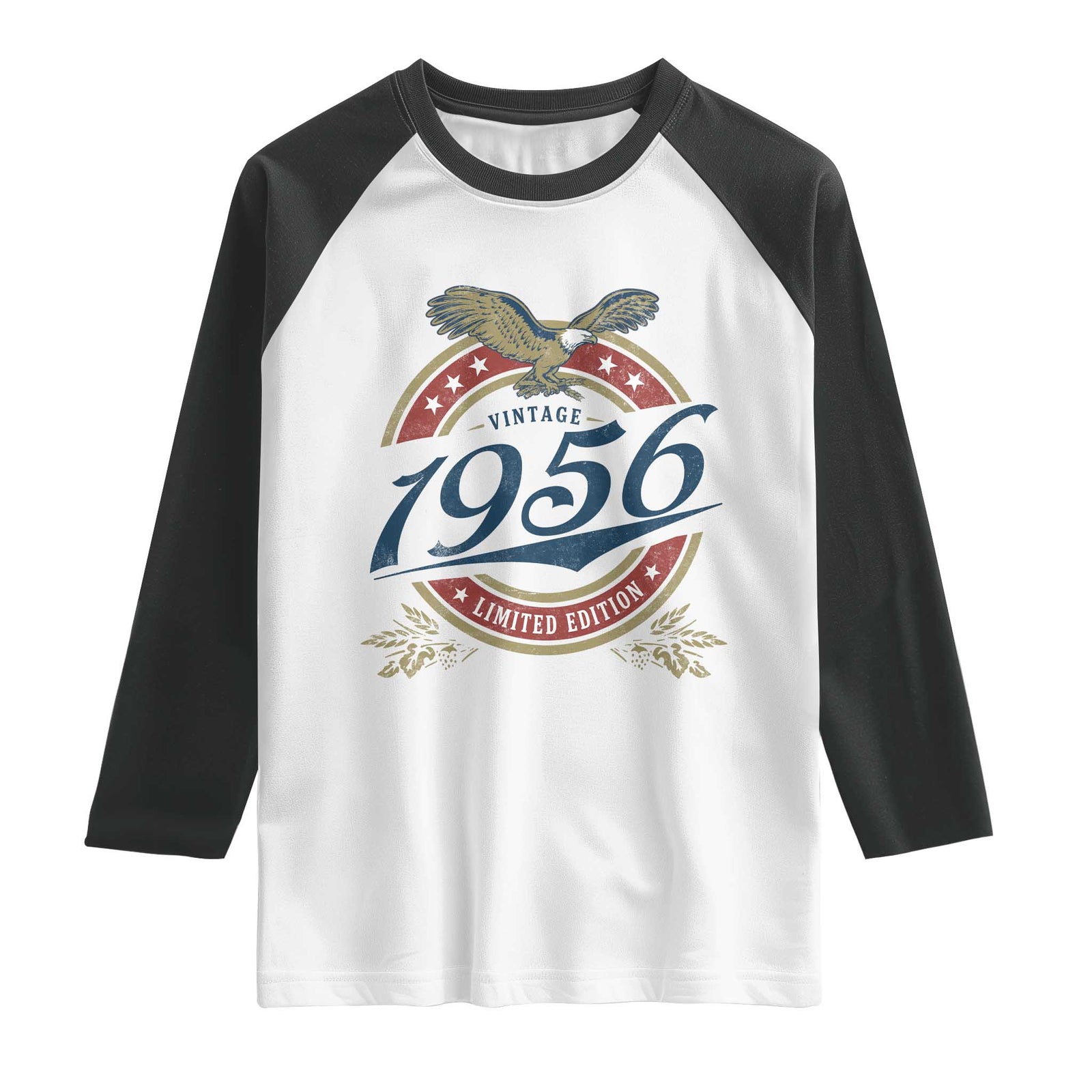 70th Birthday Beer Lover Vintage 1956 Limited Edition Raglan Shirt Bald Eagle TS11 White Black Print Your Wear