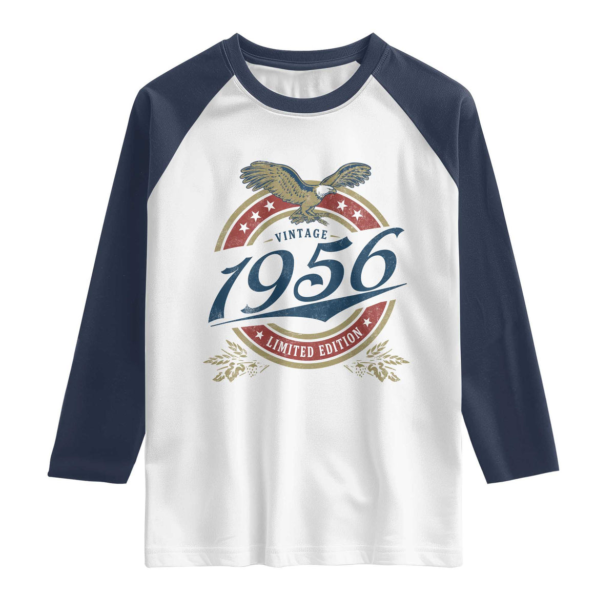 70th Birthday Beer Lover Vintage 1956 Limited Edition Raglan Shirt Bald Eagle