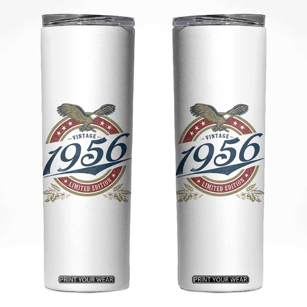 70th Birthday Beer Lover Vintage 1956 Limited Edition Skinny Tumbler Bald Eagle TS11 White Print Your Wear