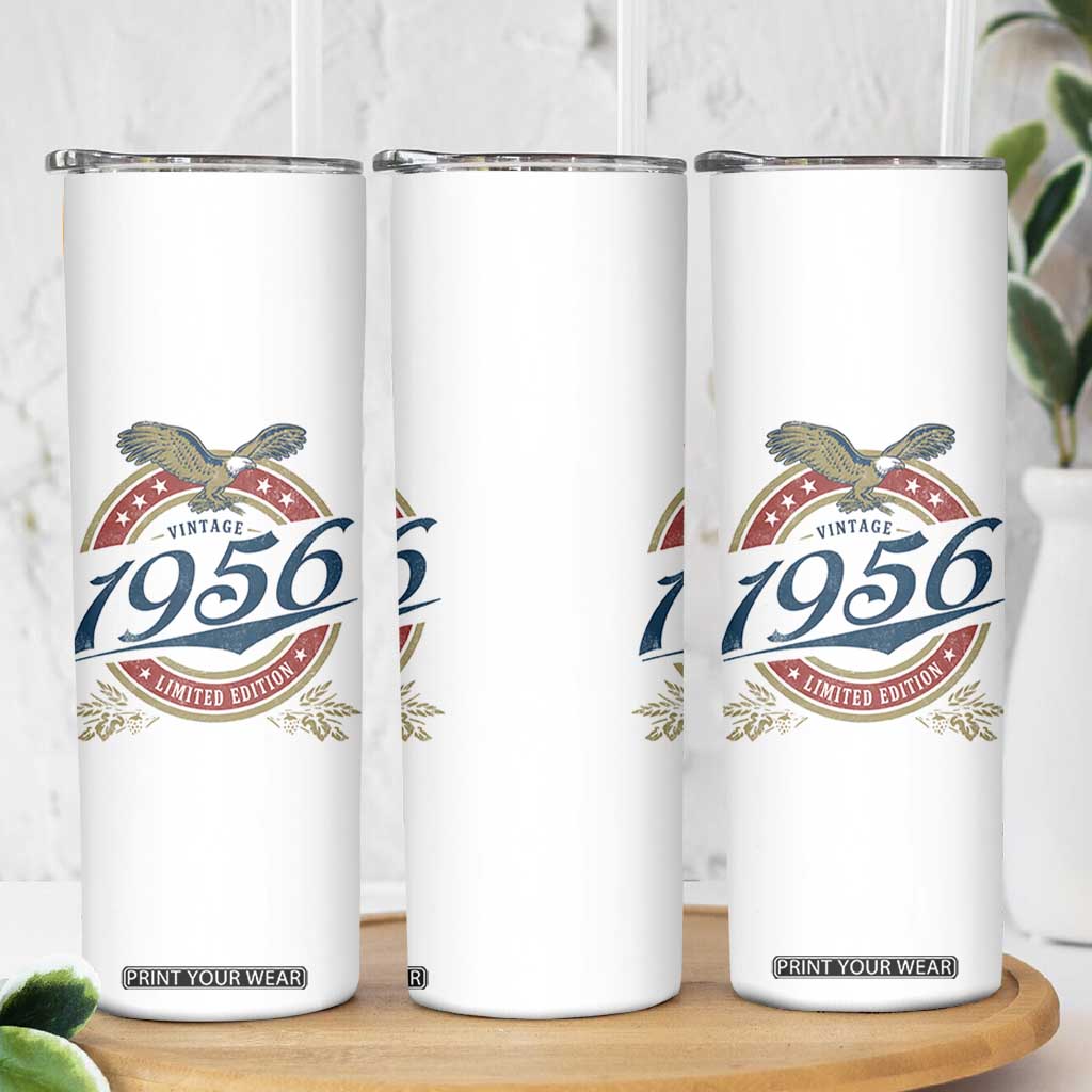 70th Birthday Beer Lover Vintage 1956 Limited Edition Skinny Tumbler Bald Eagle