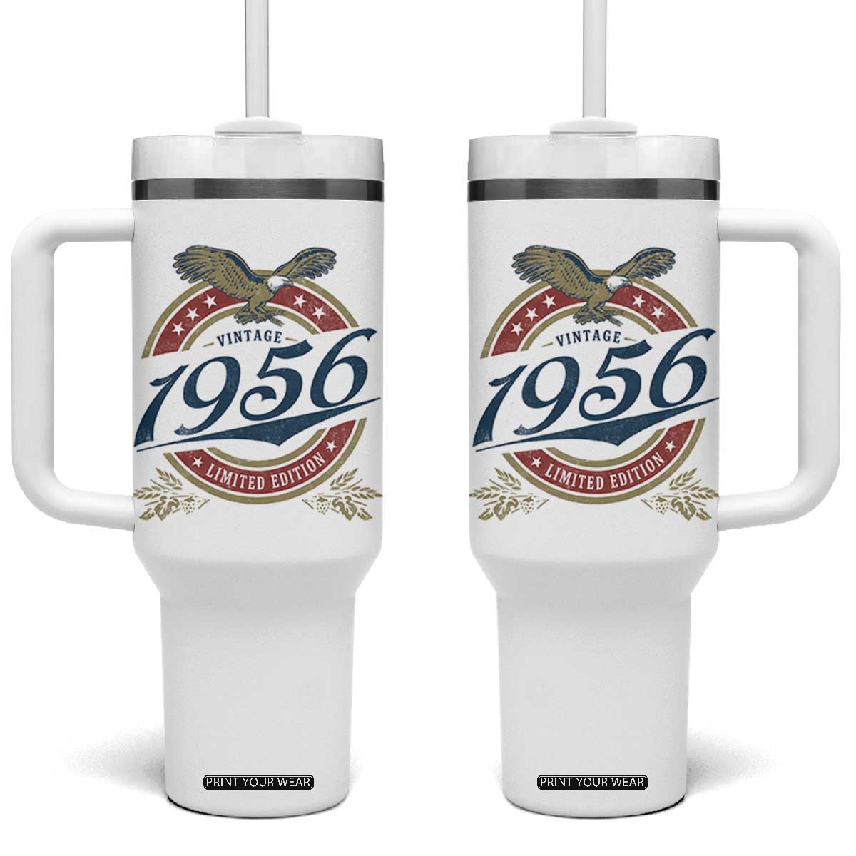 70th Birthday Beer Lover Vintage 1956 Limited Edition Tumbler With Handle Bald Eagle
