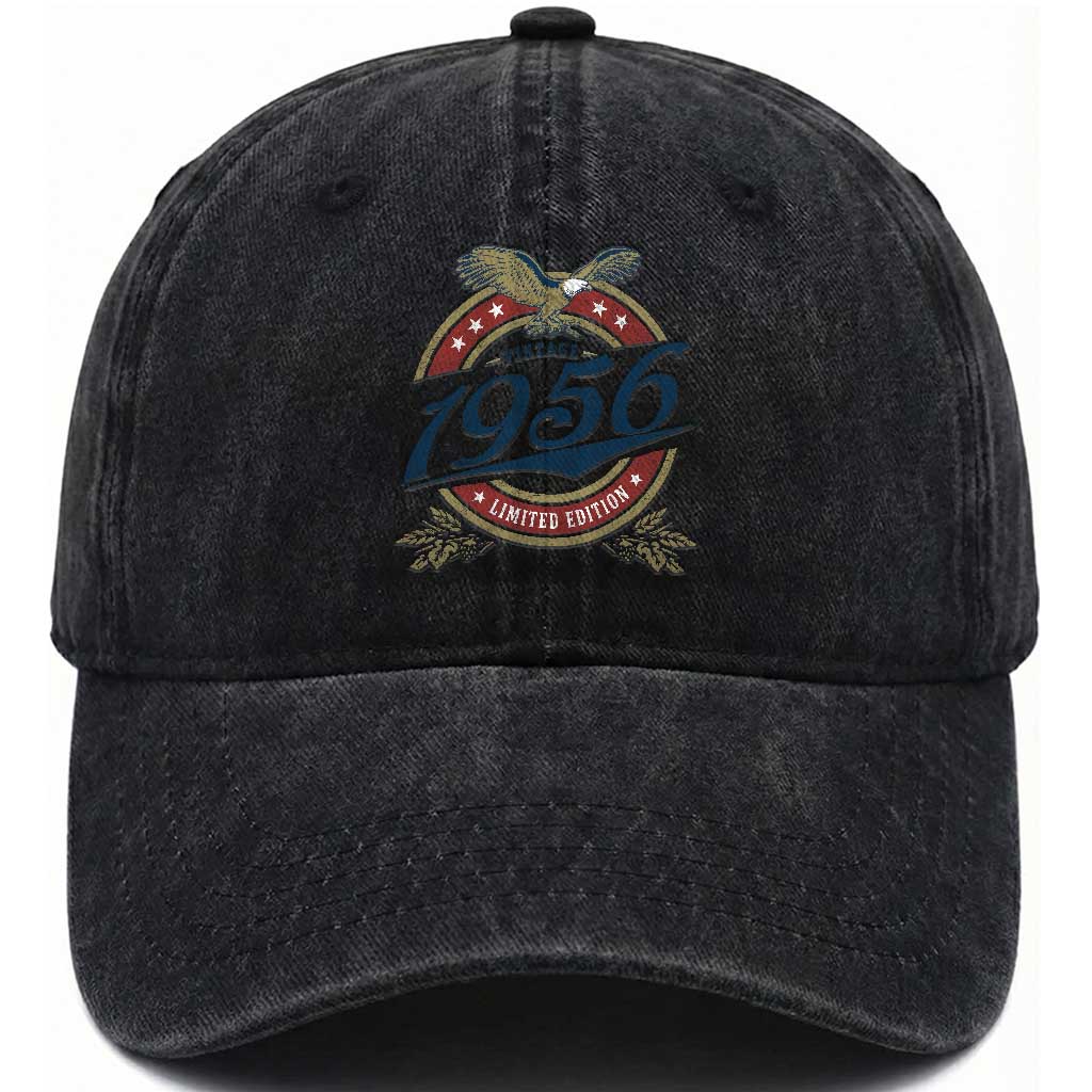 70th Birthday Beer Lover Vintage 1956 Limited Edition Washed Cotton Baseball Cap Bald Eagle TS11 Print Your Wear