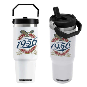 70th Birthday Beer Lover Vintage 1956 Limited Edition Flip Straw Tumbler Bald Eagle
