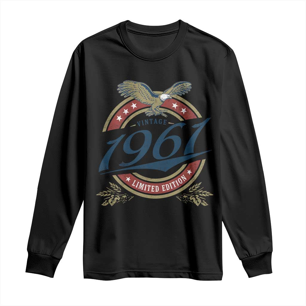 65th Birthday Beer Lover Vintage 1961 Limited Edition Long Sleeve Shirt Bald Eagle