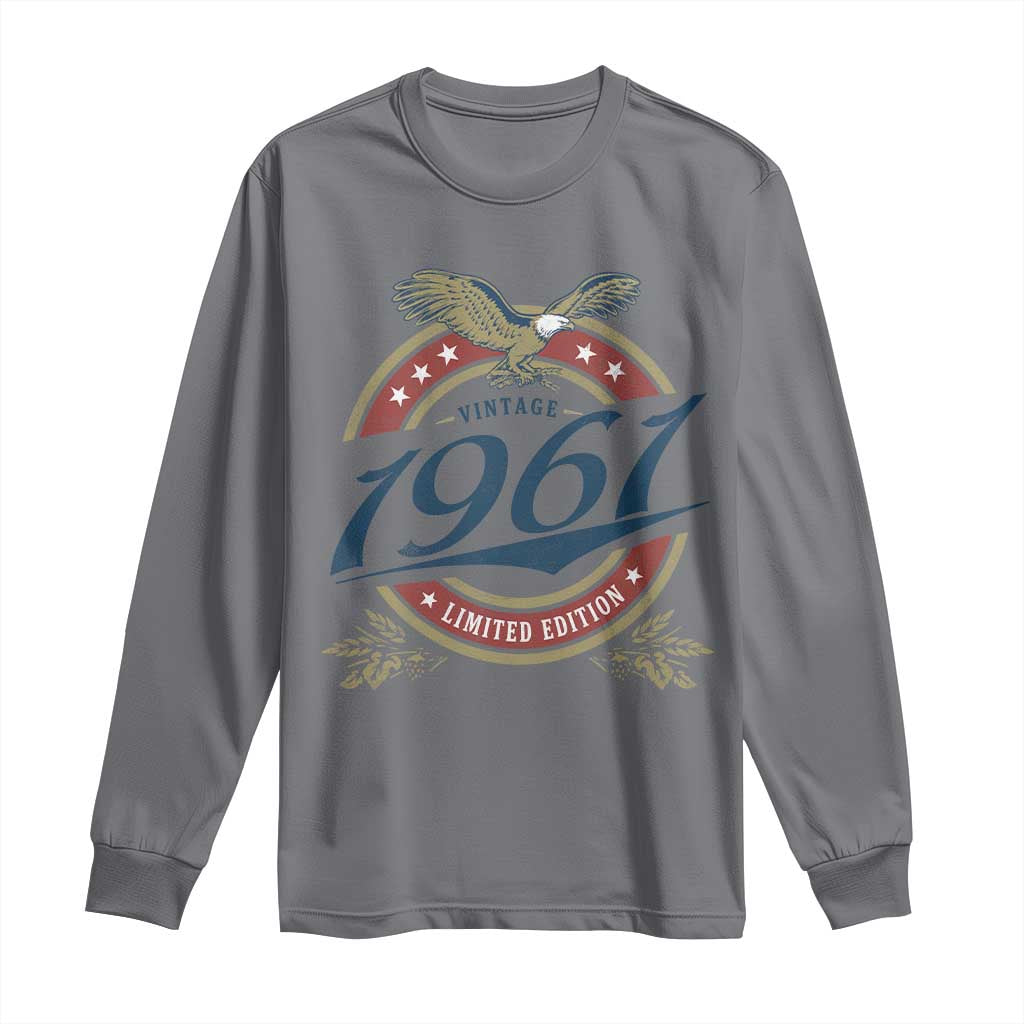 65th Birthday Beer Lover Vintage 1961 Limited Edition Long Sleeve Shirt Bald Eagle