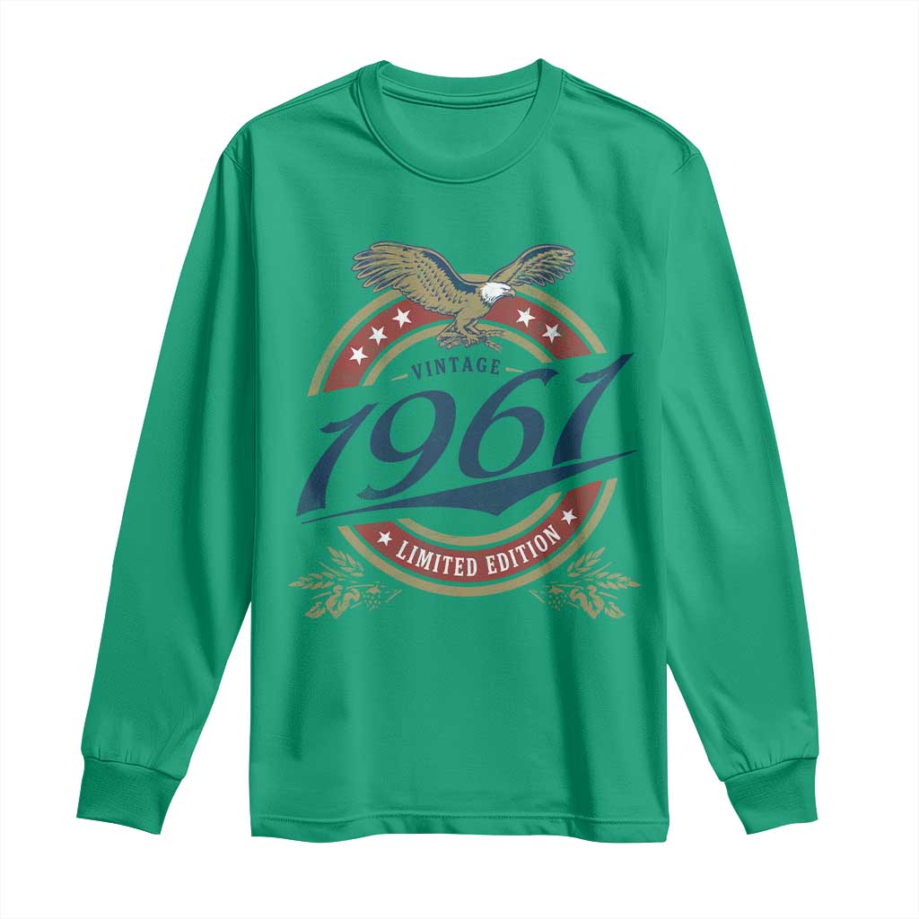 65th Birthday Beer Lover Vintage 1961 Limited Edition Long Sleeve Shirt Bald Eagle