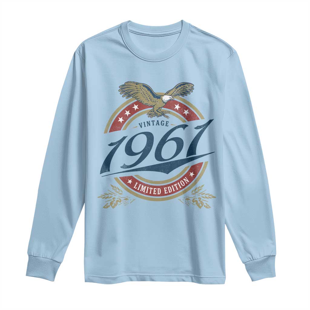 65th Birthday Beer Lover Vintage 1961 Limited Edition Long Sleeve Shirt Bald Eagle