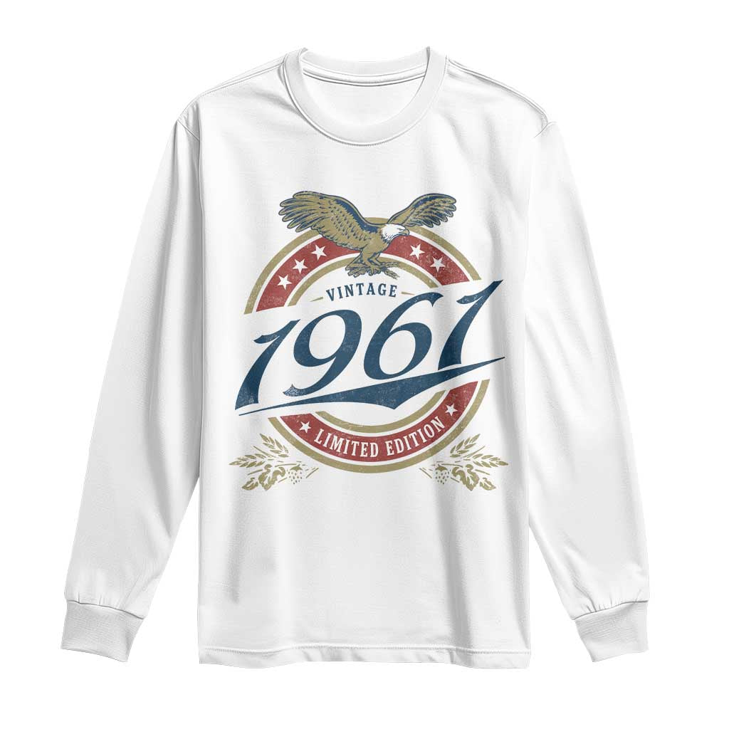 65th Birthday Beer Lover Vintage 1961 Limited Edition Long Sleeve Shirt Bald Eagle TS11 White Print Your Wear