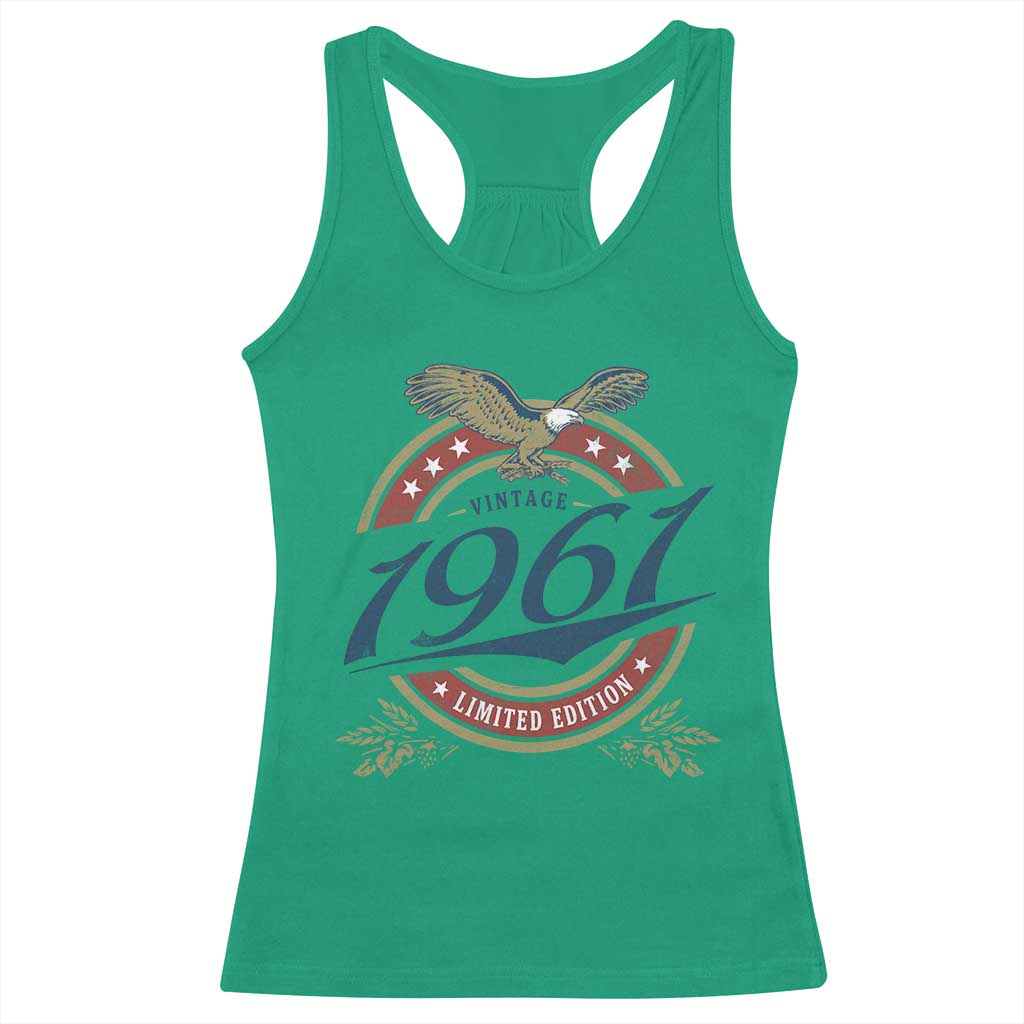 65th Birthday Beer Lover Vintage 1961 Limited Edition Racerback Tank Top Bald Eagle