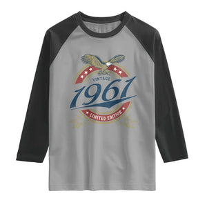 65th Birthday Beer Lover Vintage 1961 Limited Edition Raglan Shirt Bald Eagle