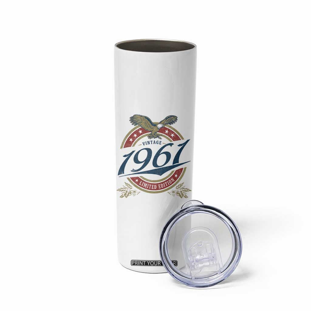 65th Birthday Beer Lover Vintage 1961 Limited Edition Skinny Tumbler Bald Eagle