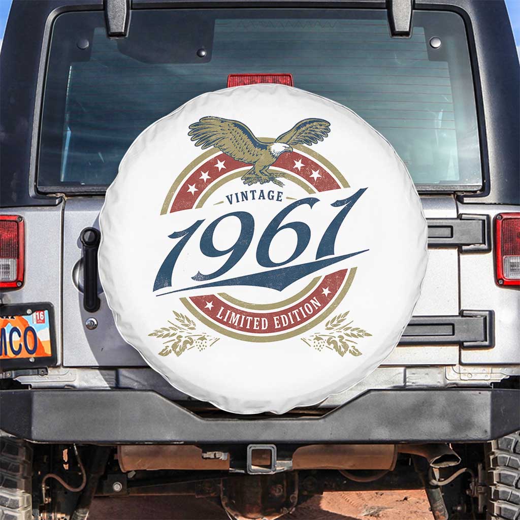 65th Birthday Beer Lover Vintage 1961 Limited Edition Spare Tire Cover Bald Eagle TS11 No hole White Print Your Wear