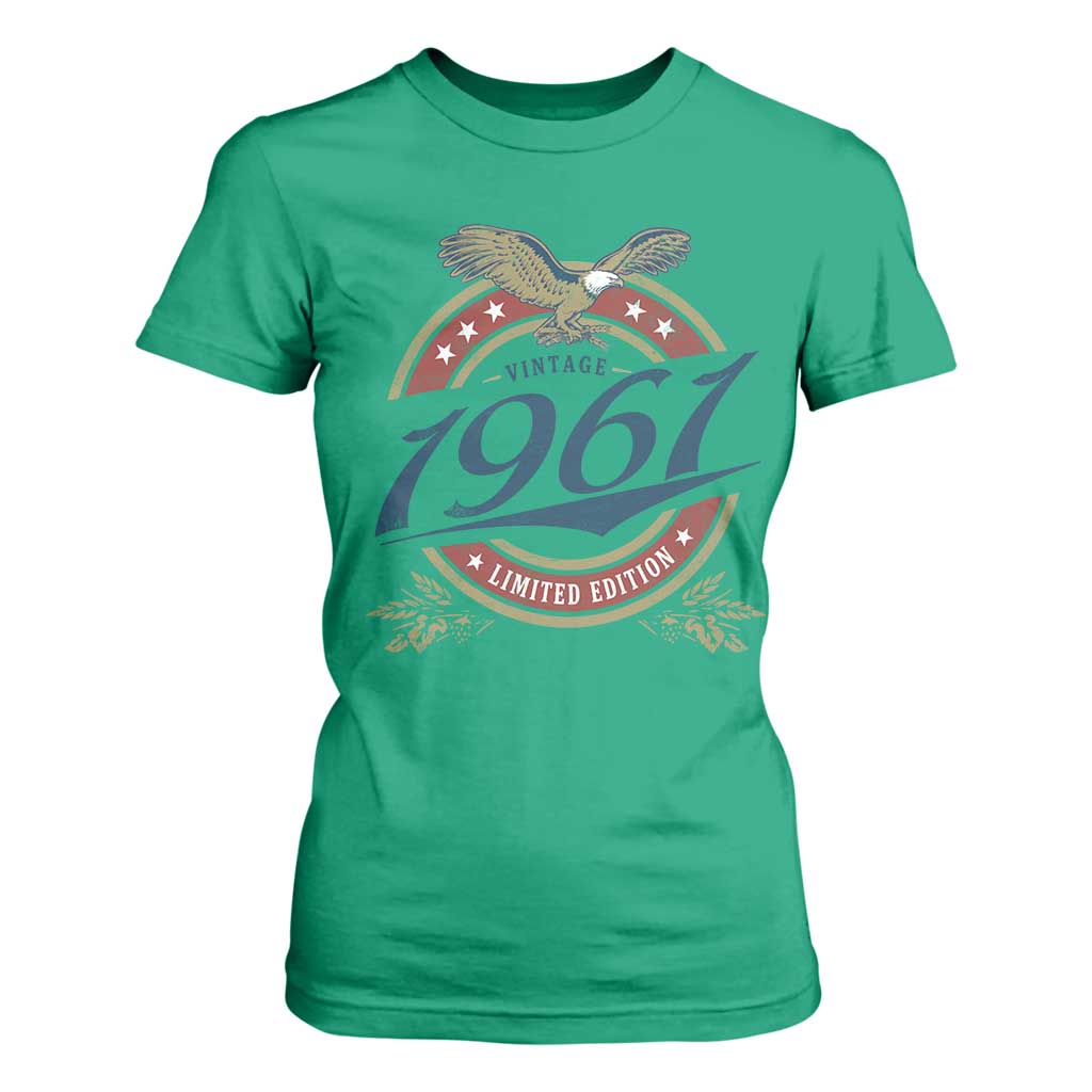 65th Birthday Beer Lover Vintage 1961 Limited Edition T Shirt For Women Bald Eagle