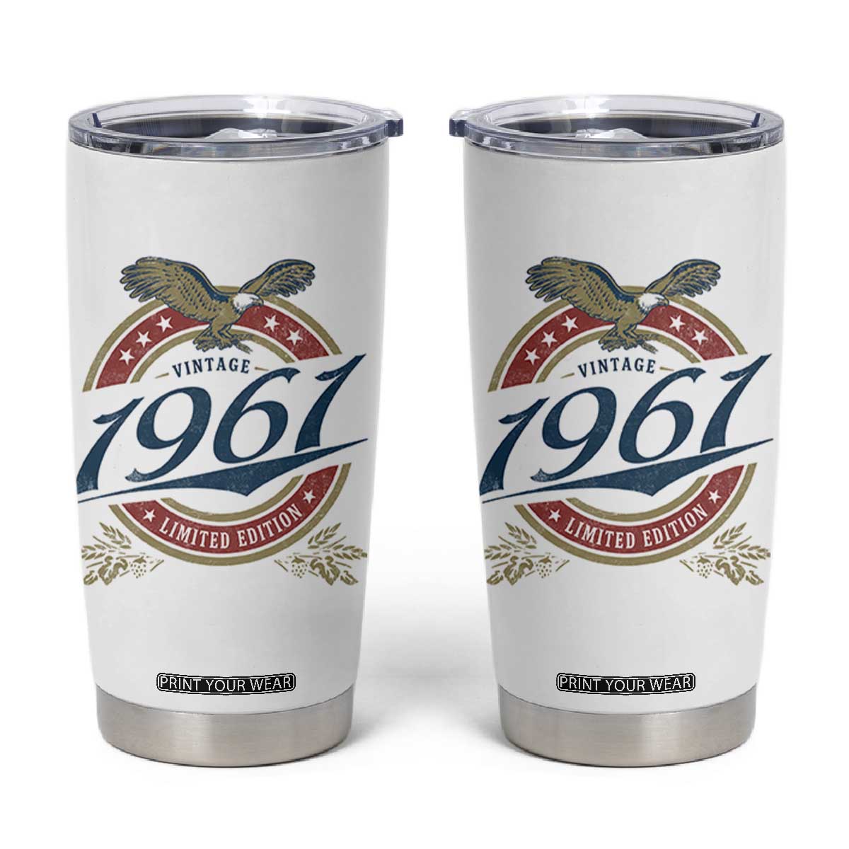 65th Birthday Beer Lover Vintage 1961 Limited Edition Tumbler Cup Bald Eagle