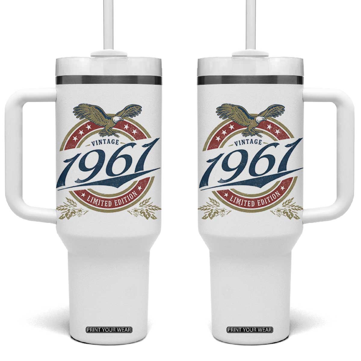 65th Birthday Beer Lover Vintage 1961 Limited Edition Tumbler With Handle Bald Eagle