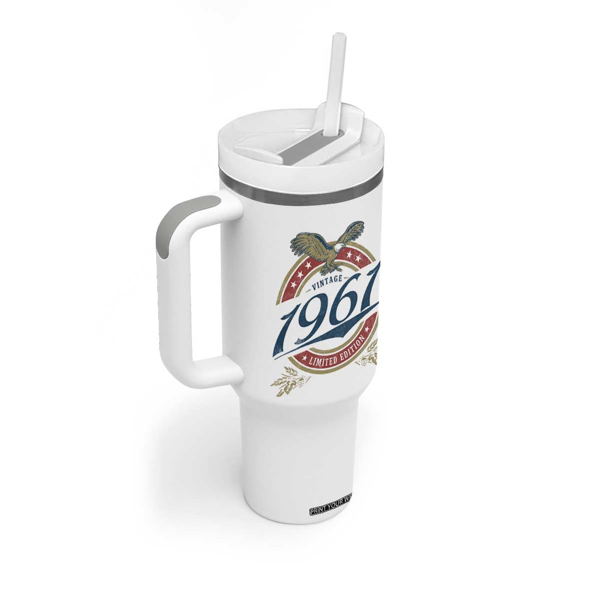 65th Birthday Beer Lover Vintage 1961 Limited Edition Tumbler With Handle Bald Eagle