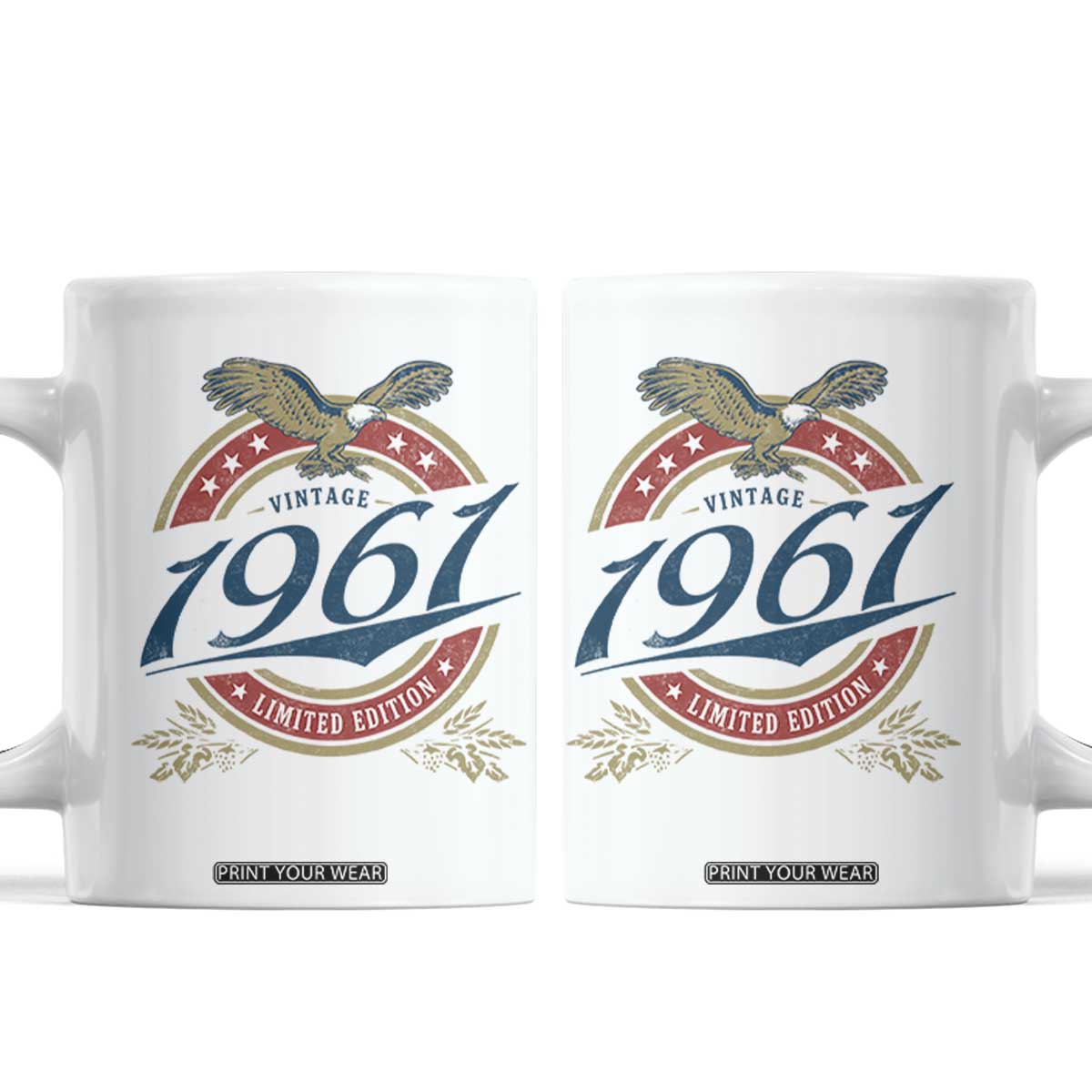 65th Birthday Beer Lover Vintage 1961 Limited Edition Coffee Mug Bald Eagle TS11 White Print Your Wear