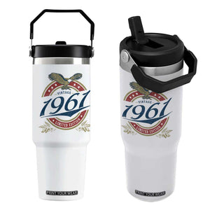 65th Birthday Beer Lover Vintage 1961 Limited Edition Flip Straw Tumbler Bald Eagle