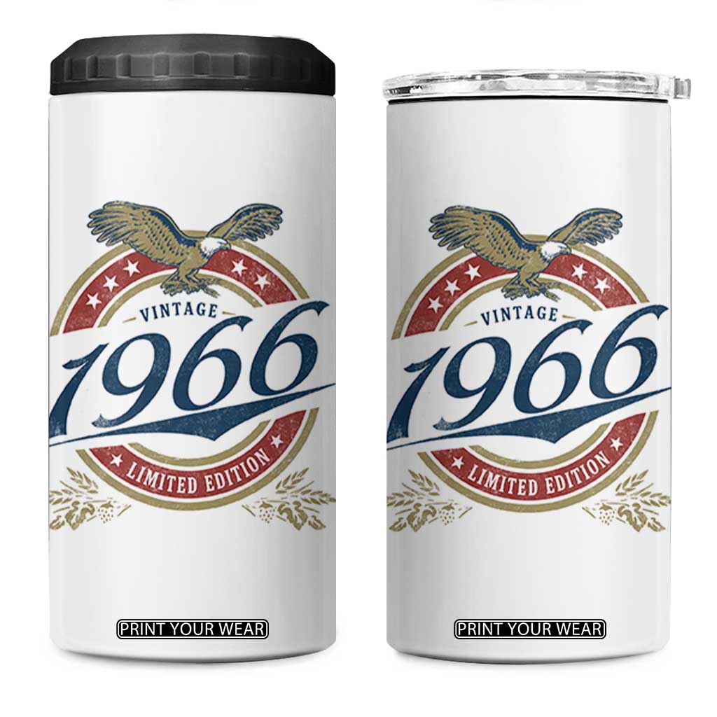 60th Birthday Beer Lover Vintage 1966 Limited Edition 4 in 1 Can Cooler Tumbler Bald Eagle TS11 One Size: 16 oz White Print Your Wear