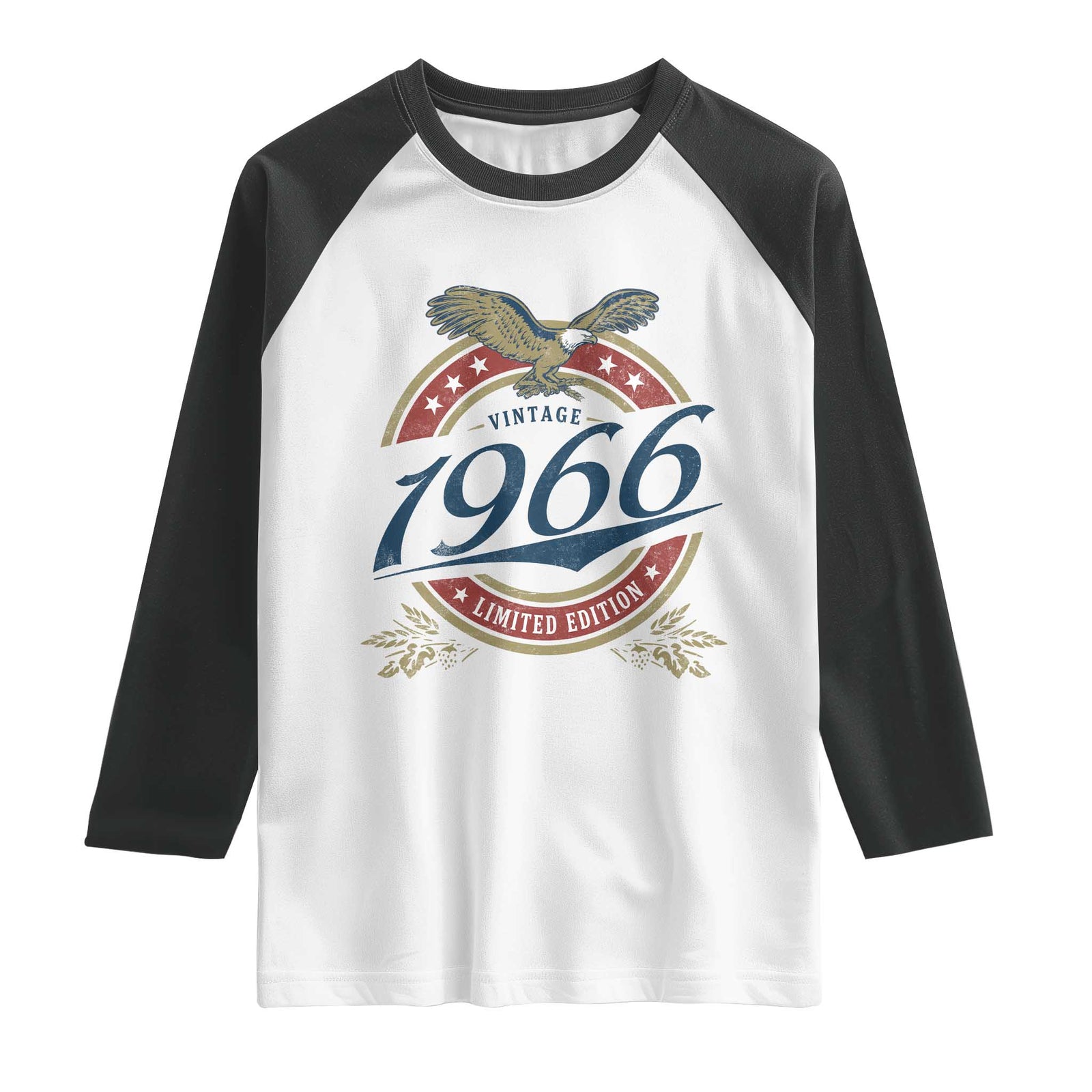 60th Birthday Beer Lover Vintage 1966 Limited Edition Raglan Shirt Bald Eagle TS11 White Black Print Your Wear