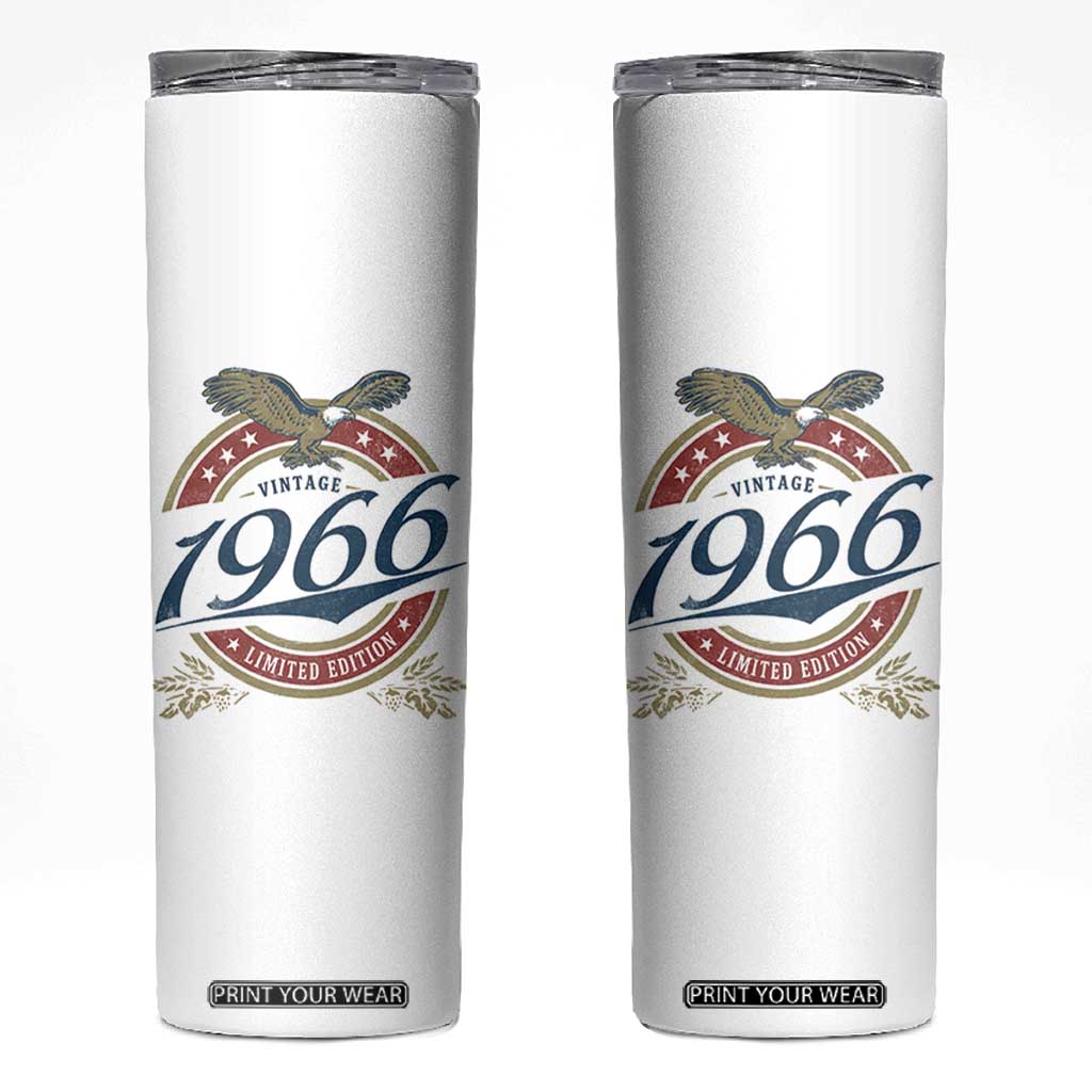 60th Birthday Beer Lover Vintage 1966 Limited Edition Skinny Tumbler Bald Eagle TS11 White Print Your Wear