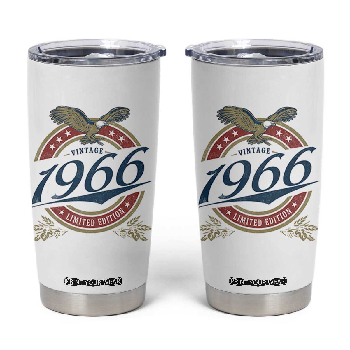 60th Birthday Beer Lover Vintage 1966 Limited Edition Tumbler Cup Bald Eagle TS11 White Print Your Wear