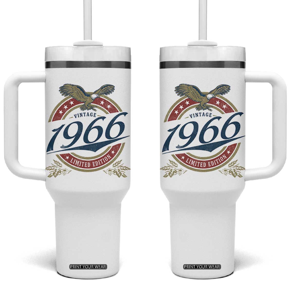 60th Birthday Beer Lover Vintage 1966 Limited Edition Tumbler With Handle Bald Eagle