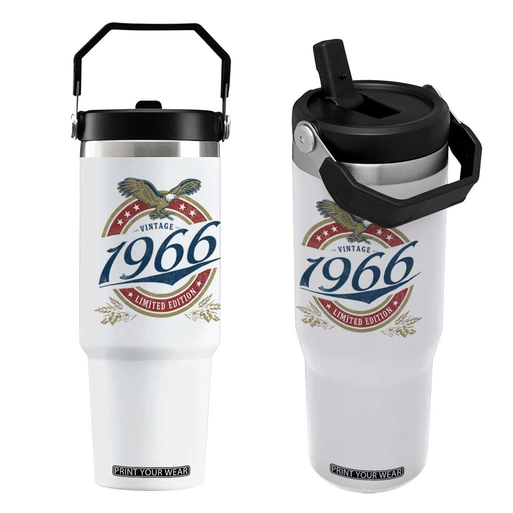 60th Birthday Beer Lover Vintage 1966 Limited Edition Flip Straw Tumbler Bald Eagle TS11 One Size: 30 oz White Print Your Wear