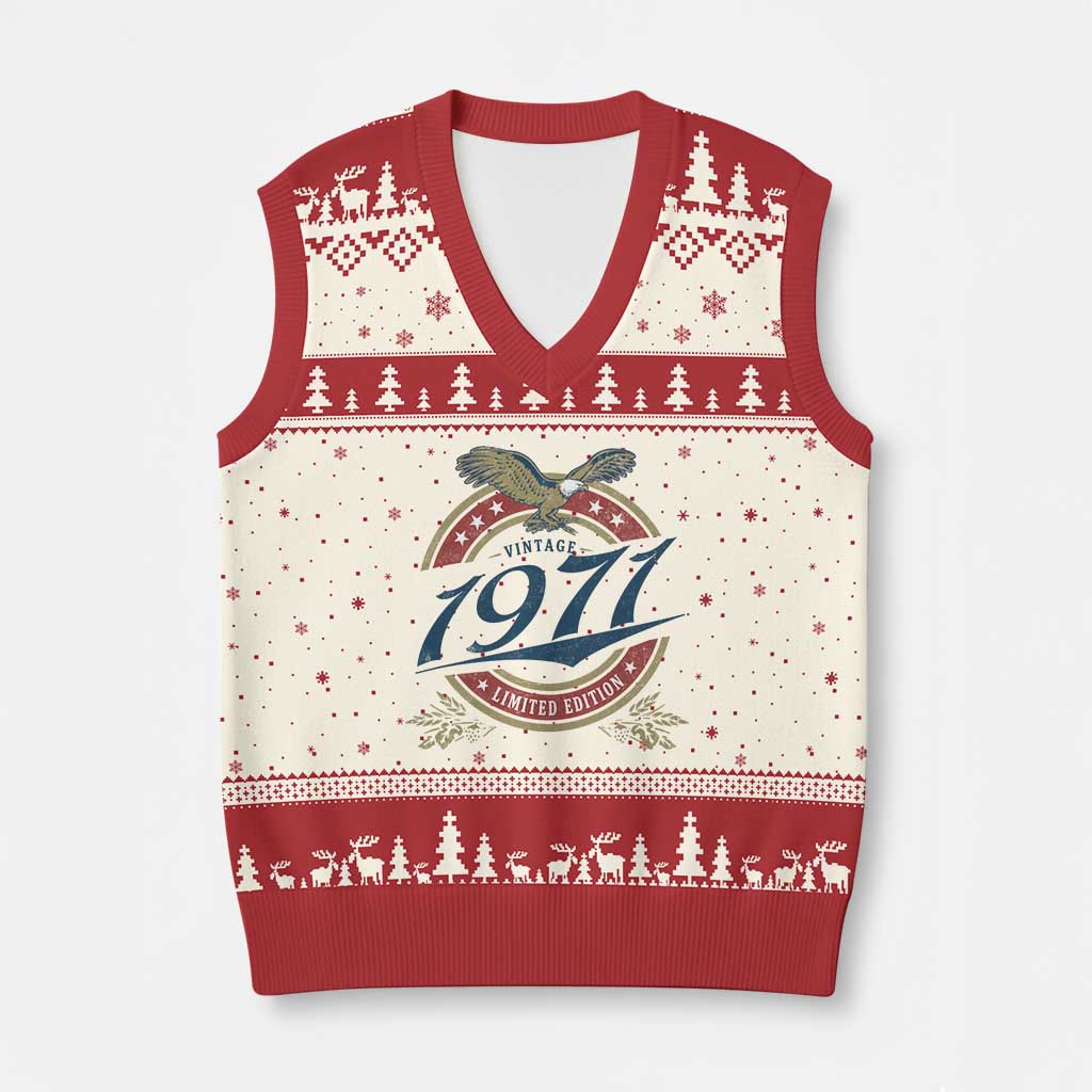 55th Birthday Beer Lover Vintage 1971 Limited Edition V-Neck Knit Sweater Vest Bald Eagle TS11 Beige Red Print Your Wear
