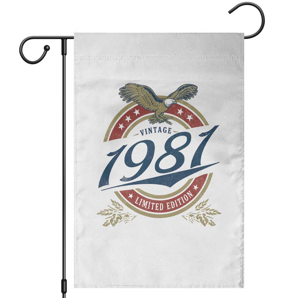 45th Birthday Beer Lover Vintage 1981 Limited Edition Garden Flag Bald Eagle TS11 White Print Your Wear
