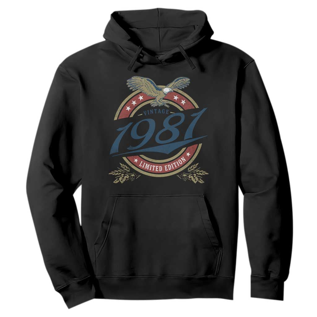 45th Birthday Beer Lover Vintage 1981 Limited Edition Hoodie Bald Eagle