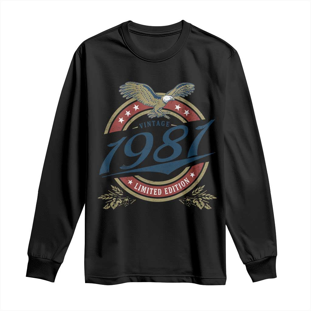 45th Birthday Beer Lover Vintage 1981 Limited Edition Long Sleeve Shirt Bald Eagle