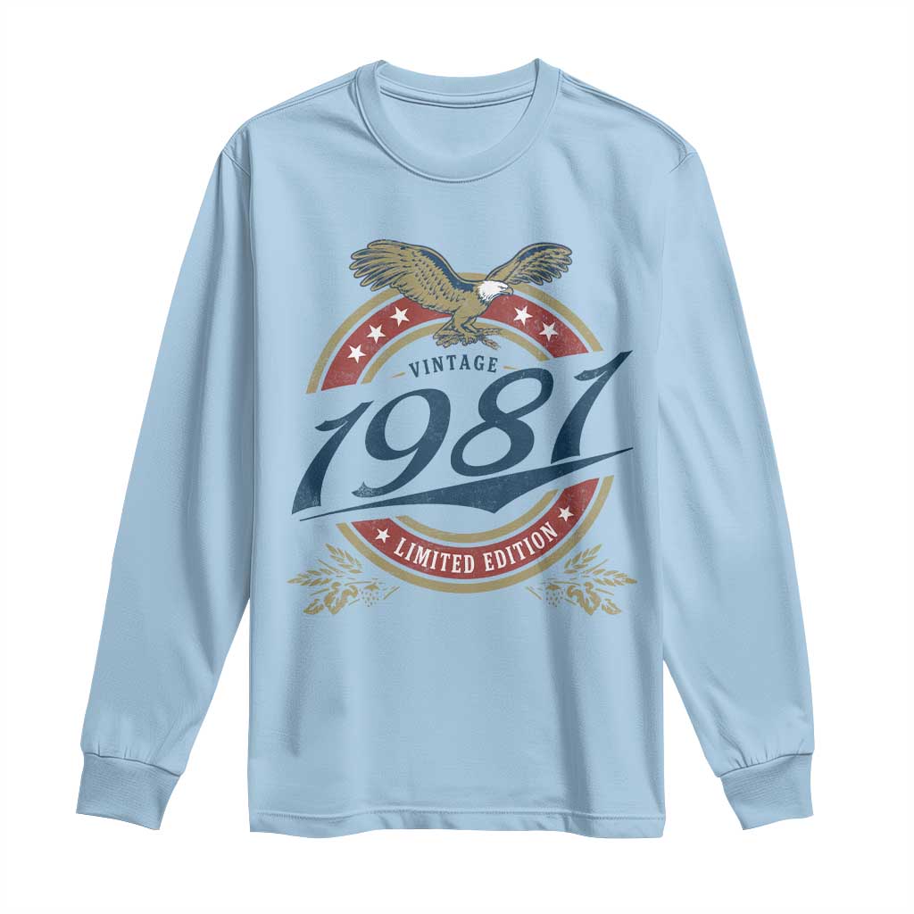 45th Birthday Beer Lover Vintage 1981 Limited Edition Long Sleeve Shirt Bald Eagle