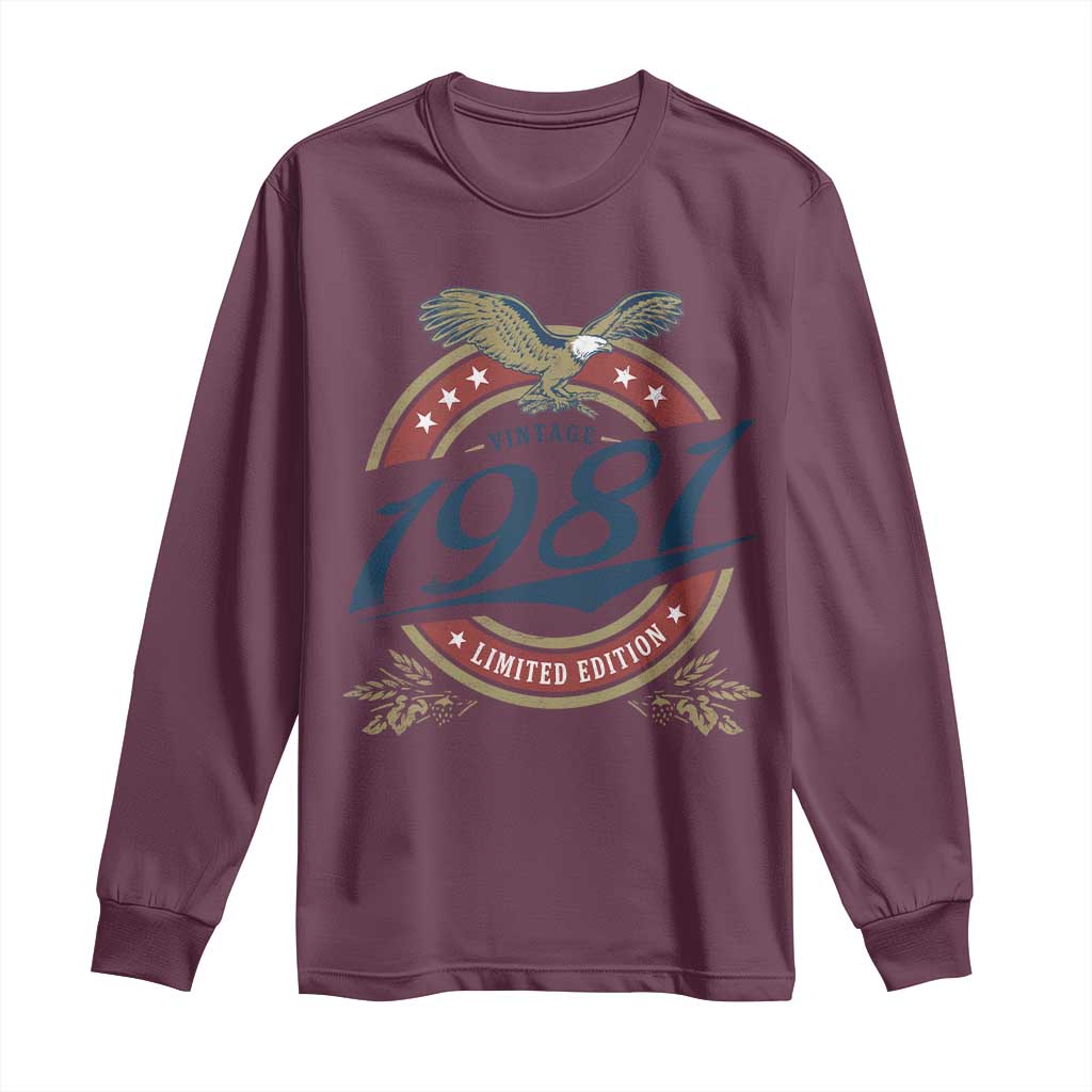 45th Birthday Beer Lover Vintage 1981 Limited Edition Long Sleeve Shirt Bald Eagle