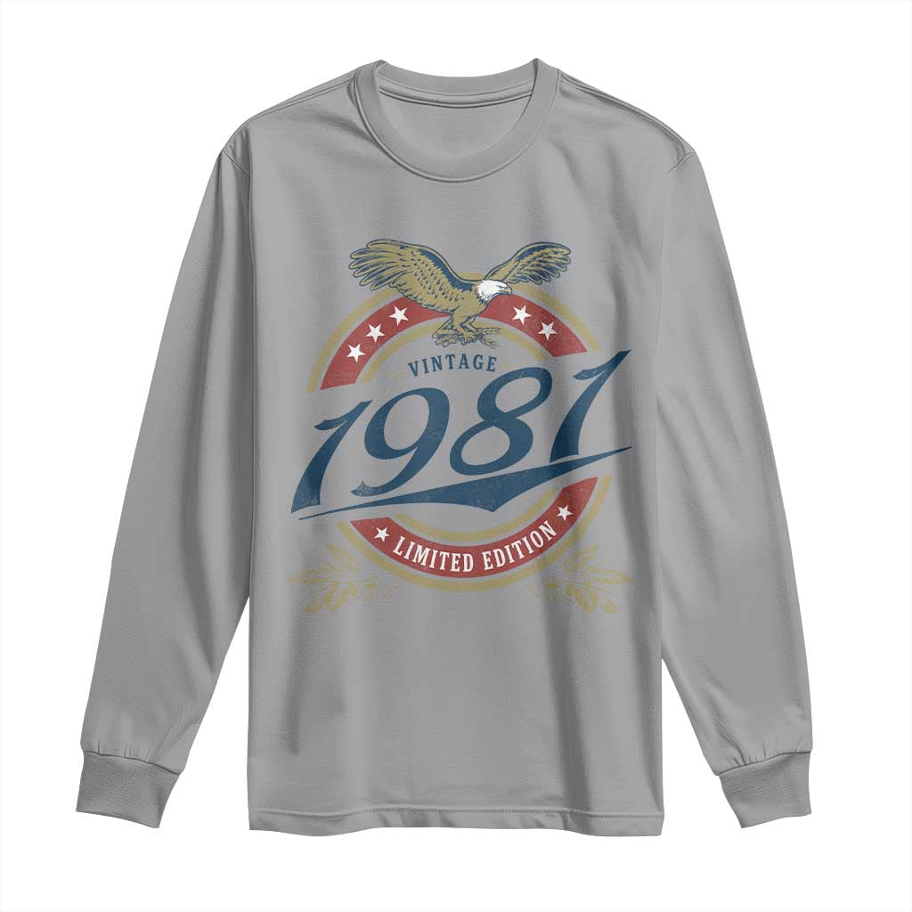 45th Birthday Beer Lover Vintage 1981 Limited Edition Long Sleeve Shirt Bald Eagle