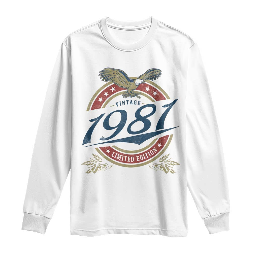 45th Birthday Beer Lover Vintage 1981 Limited Edition Long Sleeve Shirt Bald Eagle TS11 White Print Your Wear
