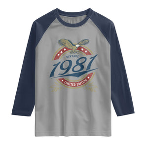 45th Birthday Beer Lover Vintage 1981 Limited Edition Raglan Shirt Bald Eagle
