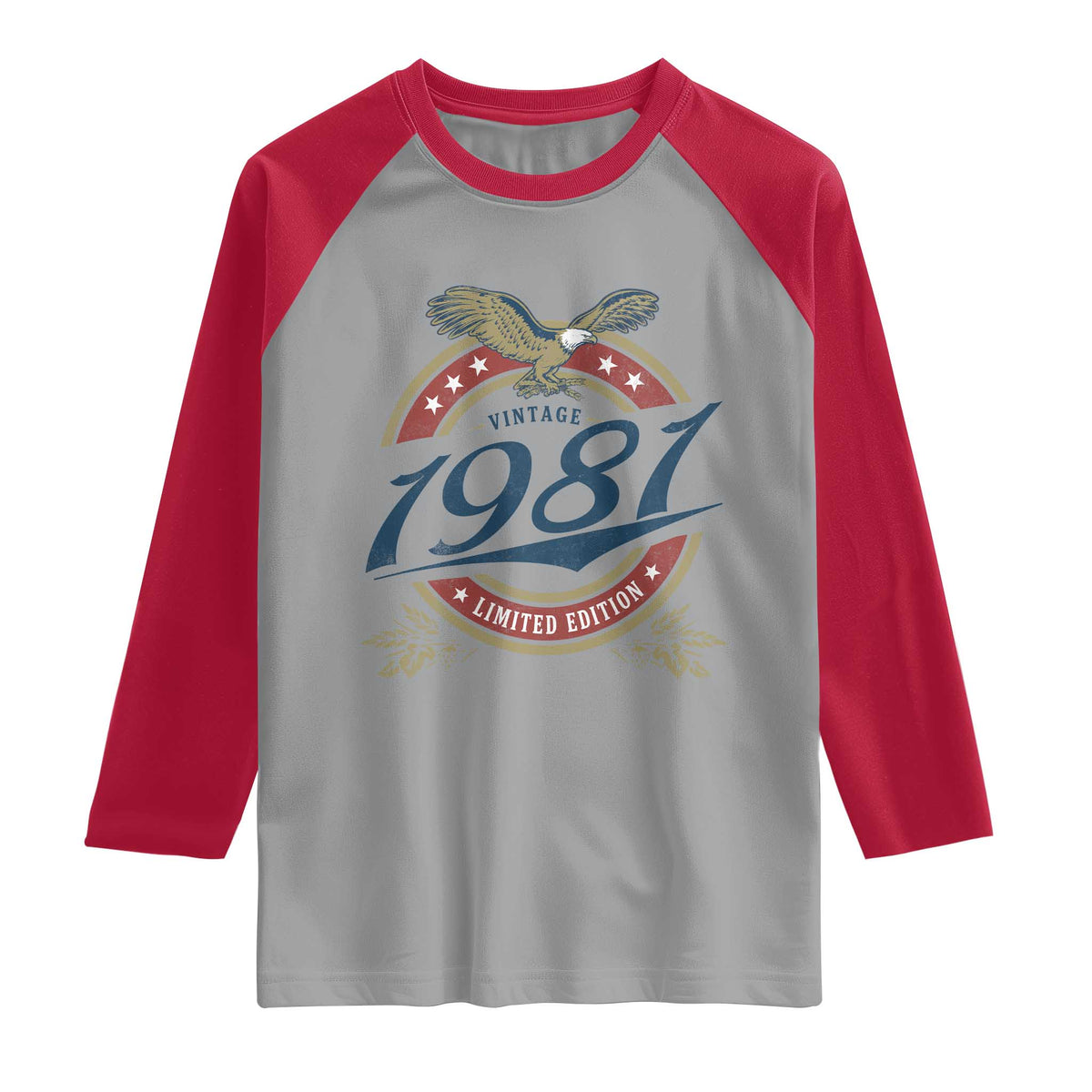 45th Birthday Beer Lover Vintage 1981 Limited Edition Raglan Shirt Bald Eagle