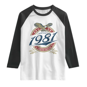 45th Birthday Beer Lover Vintage 1981 Limited Edition Raglan Shirt Bald Eagle