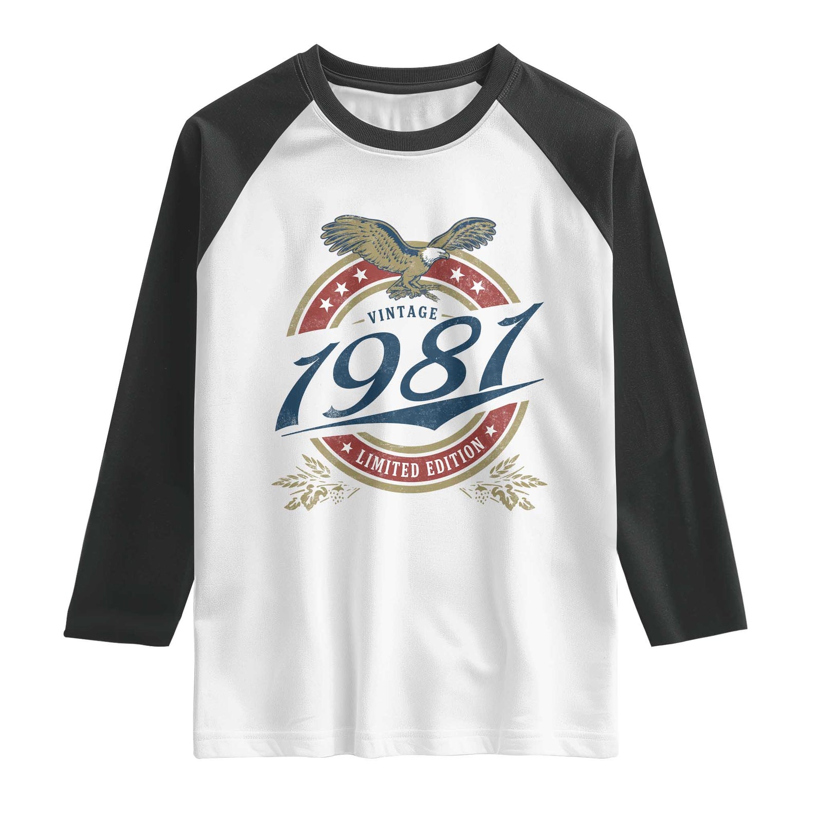 45th Birthday Beer Lover Vintage 1981 Limited Edition Raglan Shirt Bald Eagle TS11 White Black Print Your Wear