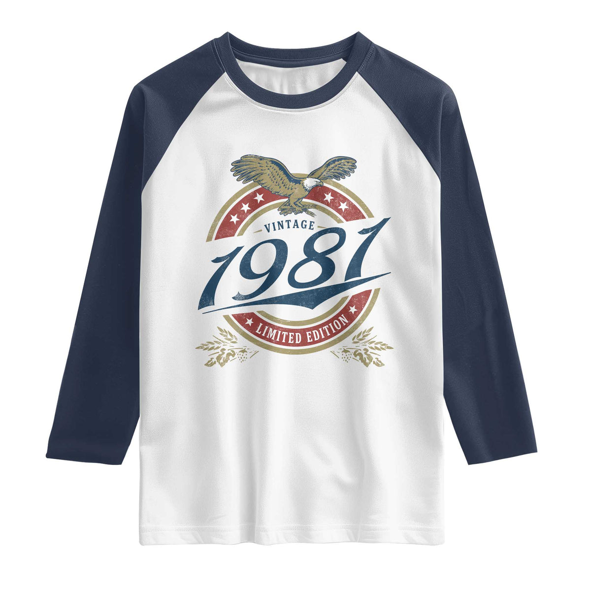 45th Birthday Beer Lover Vintage 1981 Limited Edition Raglan Shirt Bald Eagle