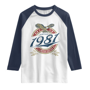 45th Birthday Beer Lover Vintage 1981 Limited Edition Raglan Shirt Bald Eagle
